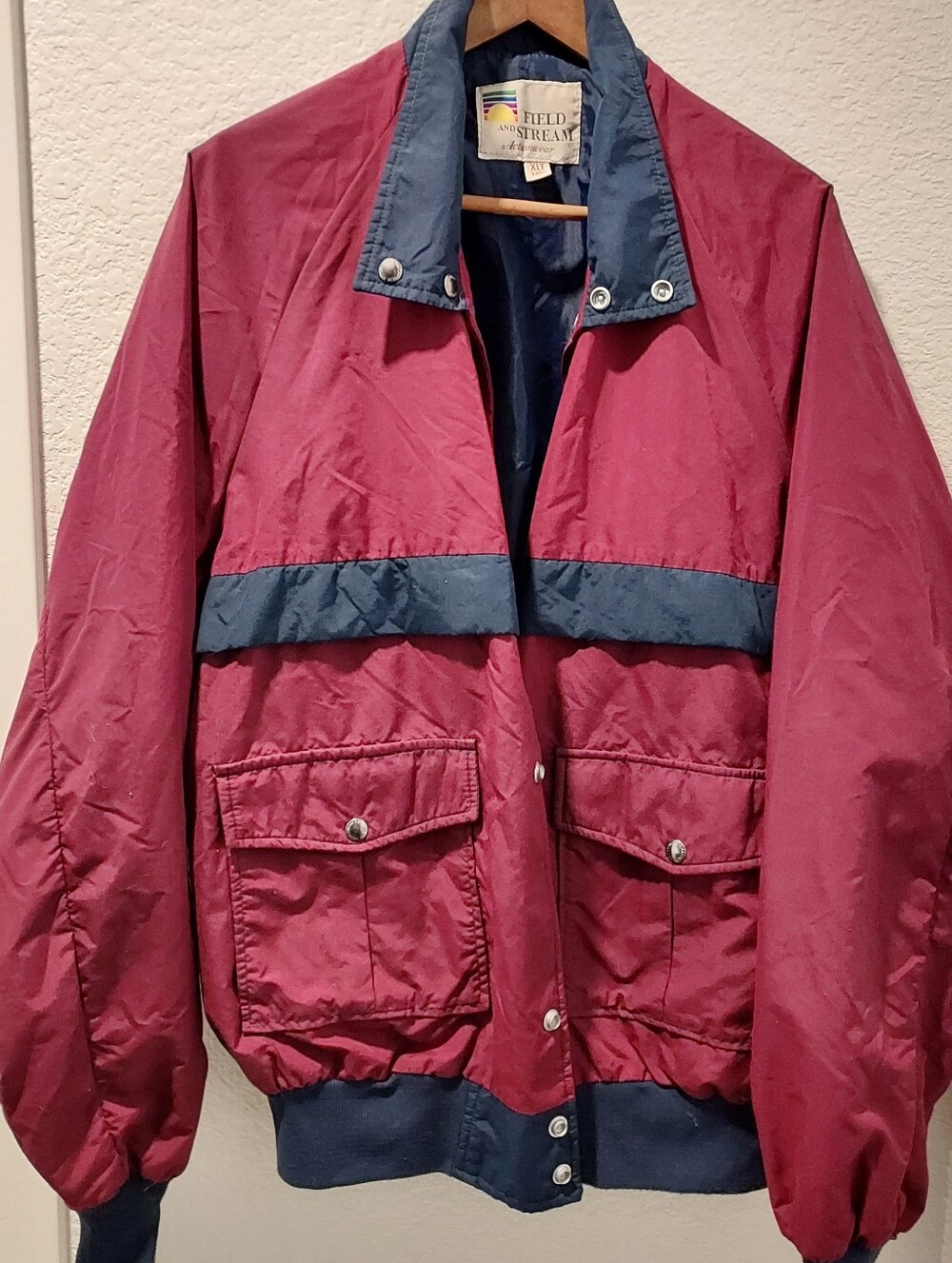 Mens Field & Stream Color Block Windbreaker Burgundy & Blue